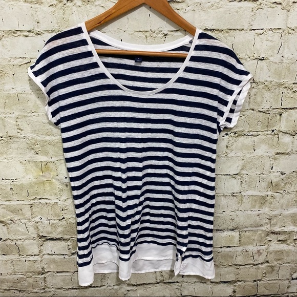 Tommy Hilfiger Blue White Striped Linen Shirttail Top - Picture 1 of 6